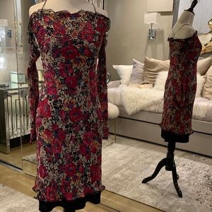 Betsy Johnson cold shoulder flower dress with black lining